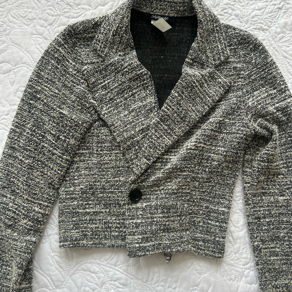Cropped Tweed-Blend Jacket - Black & White